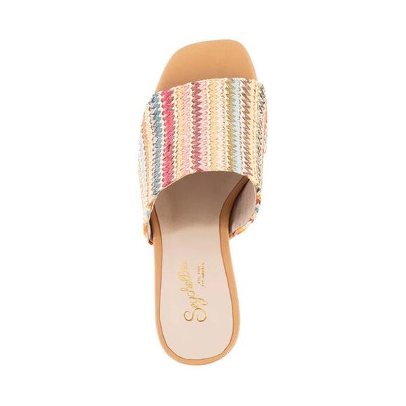 Seychelles Adapt Raffia Sandal Size 9 Natural Multi Color Slip On Stacked Heels - Picture 4 of 14